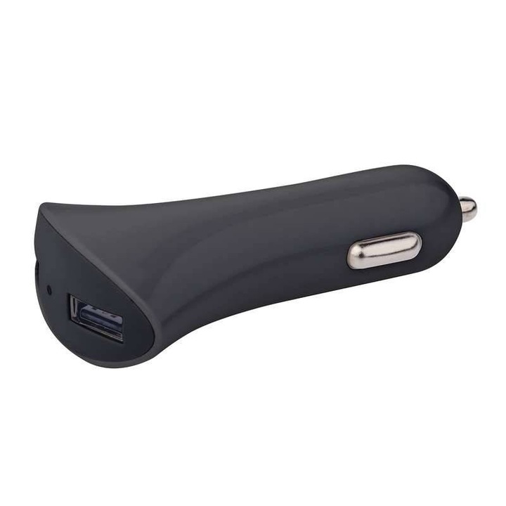 USB autós töltő 12V/24V - 2x USB 2.1A fekete, 84x49x23mm