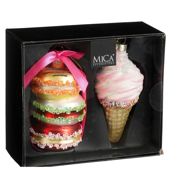 Ornament macaron si inghetata rosu, set 2 bucati, 14, 5x11cm