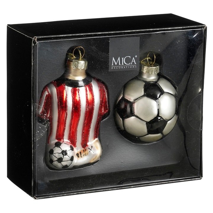 Ornament tricou rosu /glob minge, set 2 bucati, 14, 5x12, 5x6cm