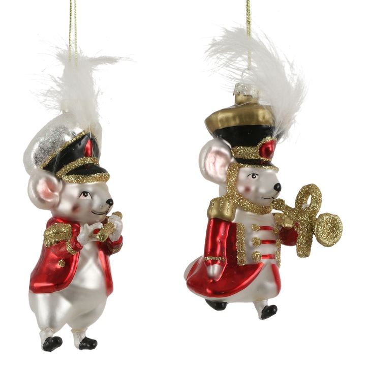 Set 2 Decoratiuni Craciun, soarece rosu, 2 modele asortate, 6, 5x5, 5x13, 5cm