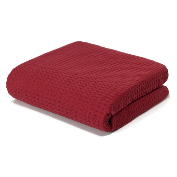 Eredeti Langdhuus Timeless Waffle Pique takaró, 150x220 cm, Bordeaux, 100% organikus pamut, nyári takaró, kanapé takaró, pamut takaró, ágytakaró