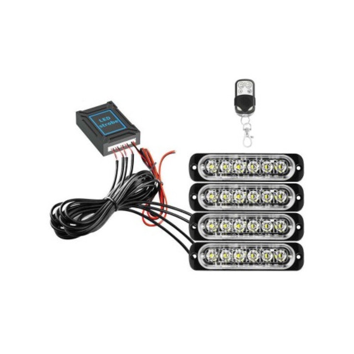 Kit 4 stroboscoape portocalii 12/24V cu telecomanda wireless
