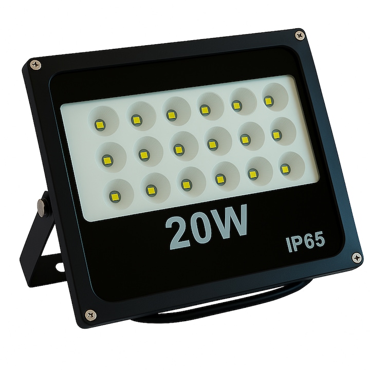Proiector LED Exterior 20W HCT STYLE®, Echivalent 200W Halogen, IP65 Impermeabil, Carcasa Metalica Rezistenta, Sticla Calita, Lumina Puternica pentru Curte, Gradina, Garaj