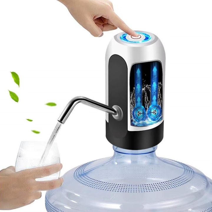 AquaFlow Touch, Dispenser Electric Reincarcabil pentru Apa, Pompa cu Control Tactil si Tub Inox, Compatibila cu Diferite Bidoane, Baterie USB de Mare Capacitate, Debit Constant, Functionare Silentionasa, Ideala pentru Birou sau Acasa, Negru