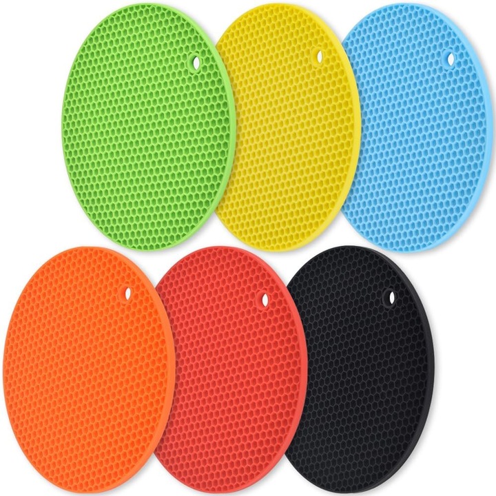 Set 6 servete din silicon, multi-functionale, rezistente la caldura, antiderapante, 18cm, diverse culori