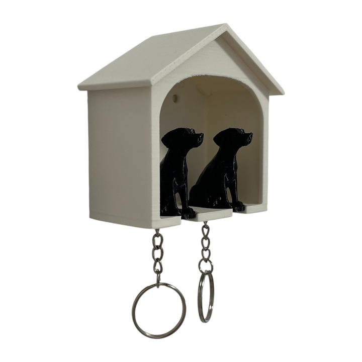 Suport chei cu doua brelocuri in forma de catel, model casuta, organizator chei pentru perete