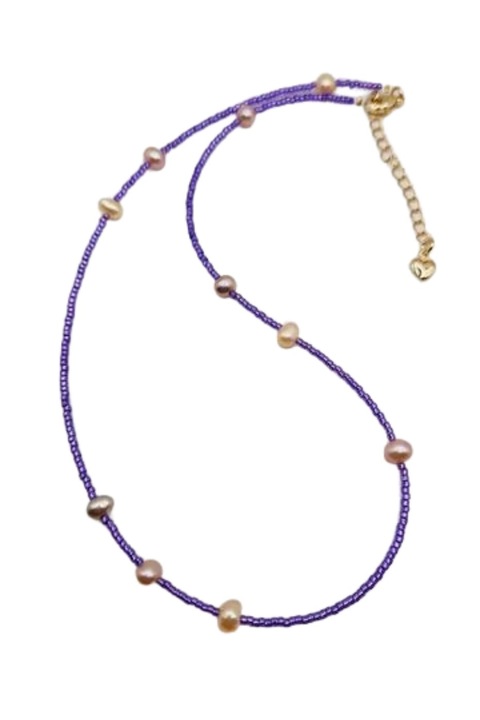 Colier cu pietre semipretioase, perle si margele Toho, lungime 38cm, inchidere reglabila placata cu Aur 14K