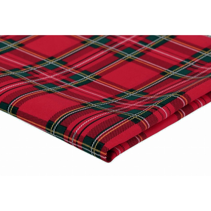 Материал текстил Стреч Панама, Модел на карета, принтиран, цвят Червено/Зелено 100% Полиестер, Размери 50см x 150см