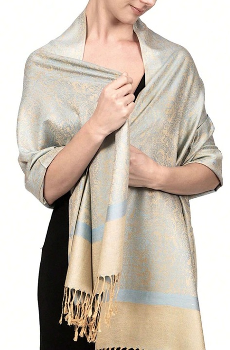 Sal subtire pentru dama, The Casius, bej camila, 180x70cm, bordura cu franjuri