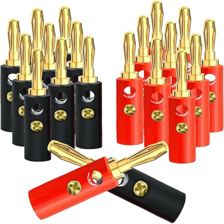 Set 20 conectori banana, PsAyl, negru și roșu, 4mm, 4x0.8cm
