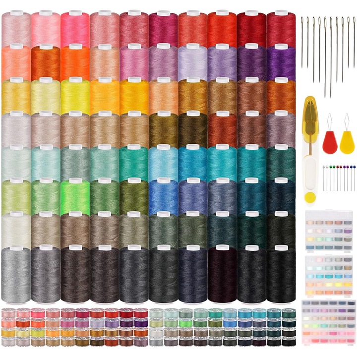 Set de 160 de bucăți de ață de cusut, 80 de culori, 550 yarzi, 80 de bobine