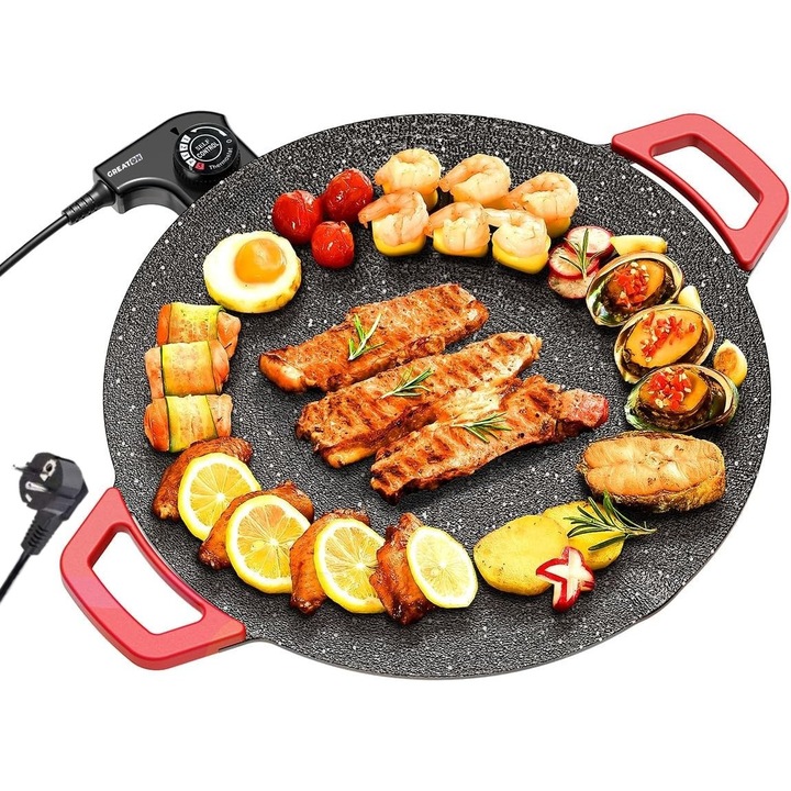 Plita electrică Wok, GREATON, 30 cm, strat antiaderent, manere detasabile, gri antracit/rosu
