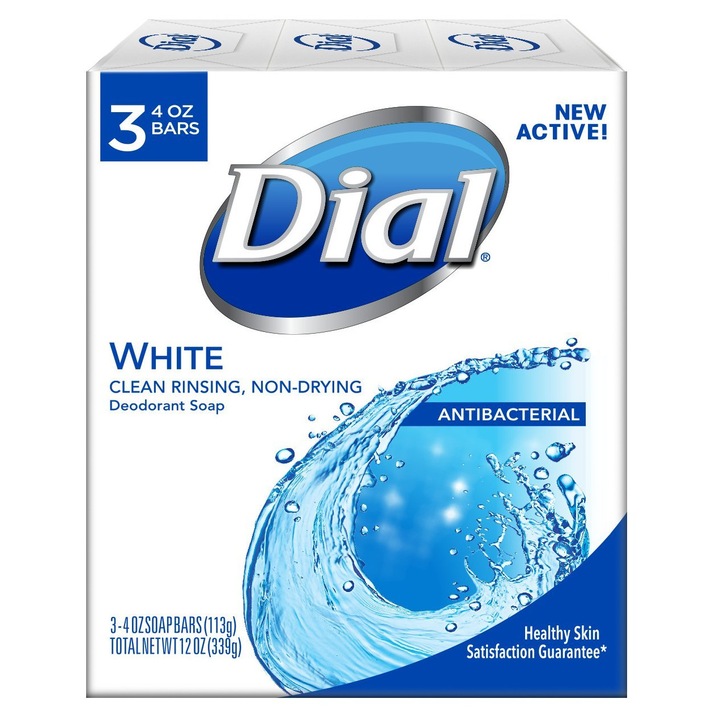 Săpun Antibacterian, DIAL, Alb, Pachet de 3, 113g