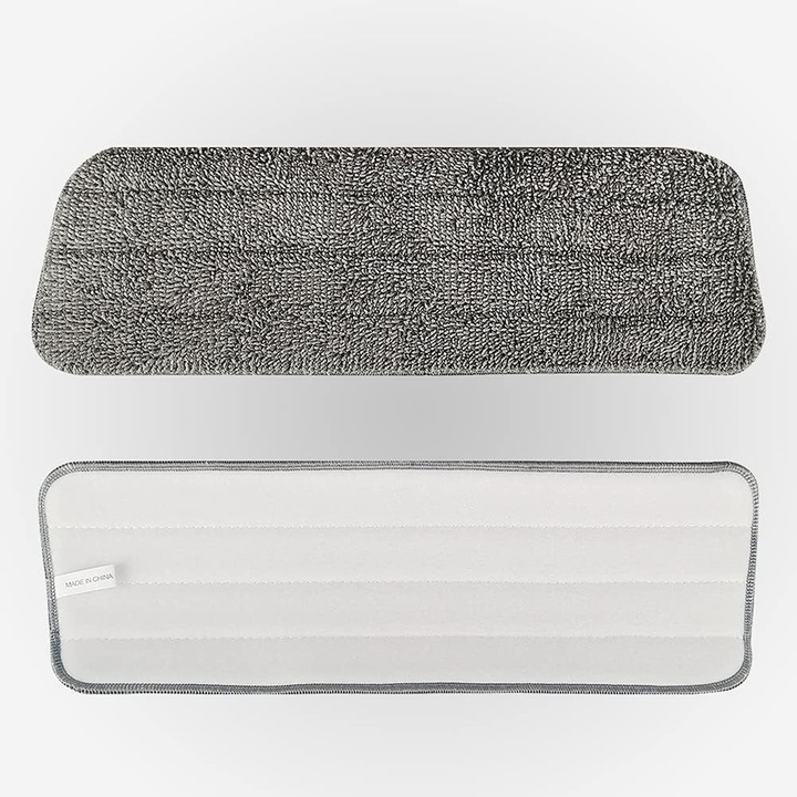 MicroFiber MaxClean Pad – Set 2 Lavete Universale din Microfibra si Bumbac pentru Mop, Strat Absorbant, Fixare Velcro, Curatare Eficienta, Reutilizabil, 41x14.5cm, Gri