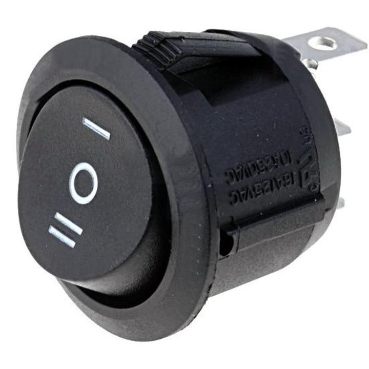 Intrerupator ROCKER 10A 250VAC Negru, 3 pozitii, cu retinere