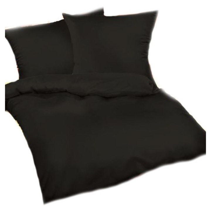 Lenjerie de pat, 140x200cm, 1x40x80cm, bumbac, negru, set 2 piese
