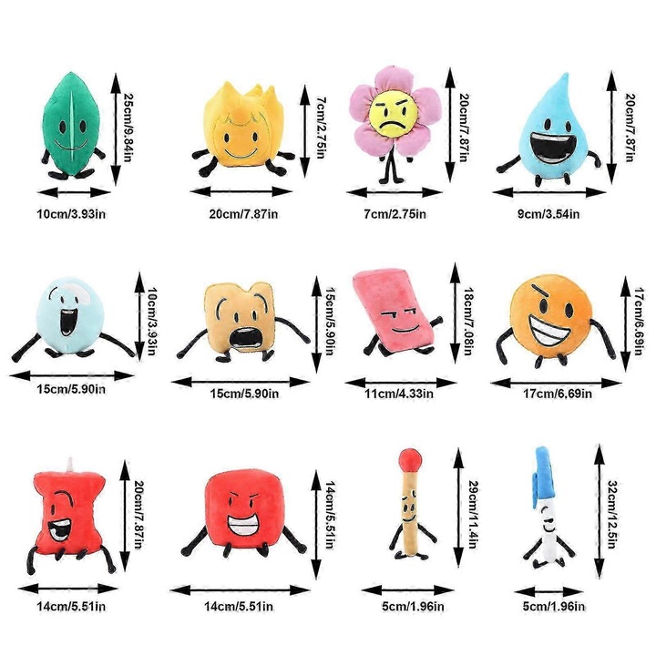 Плюшена играчка BFDI, анимиран дизайн, зелена, 25x10x13см, комплект ...