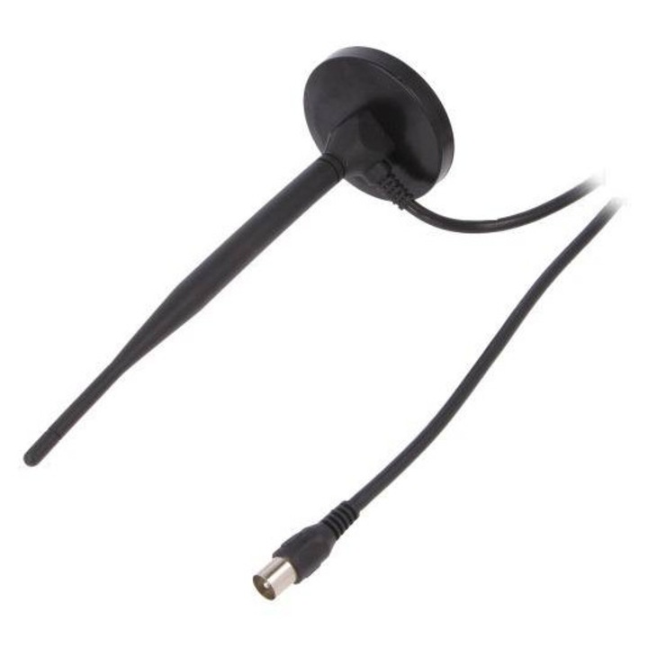 Antena DAB DVB-T 7dBi cu montare magnet, impedanță 75Ω, conector IEC, lungime cablu 2m