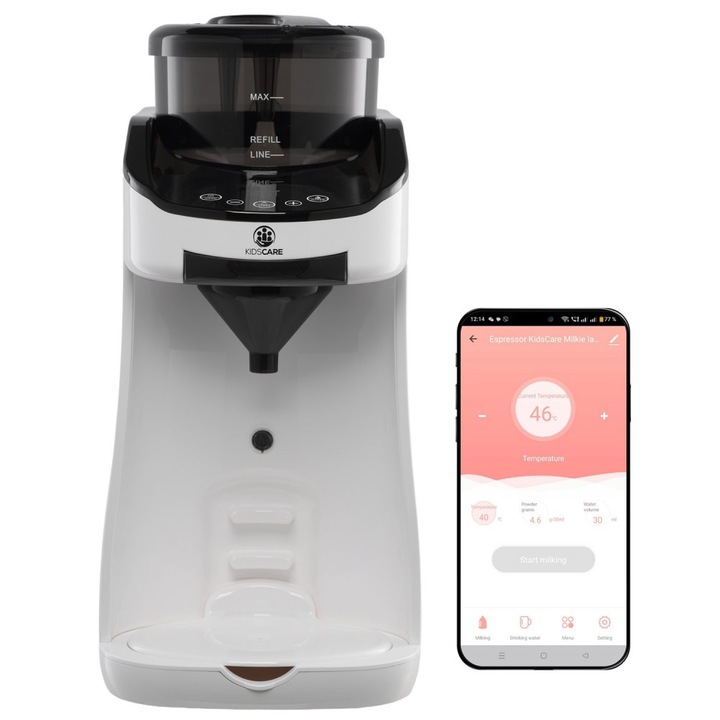 Интелигентен уред KidsCare Milkie за адаптирано мляко, мобилно приложение, резервоар 1,8 л, самопочистване