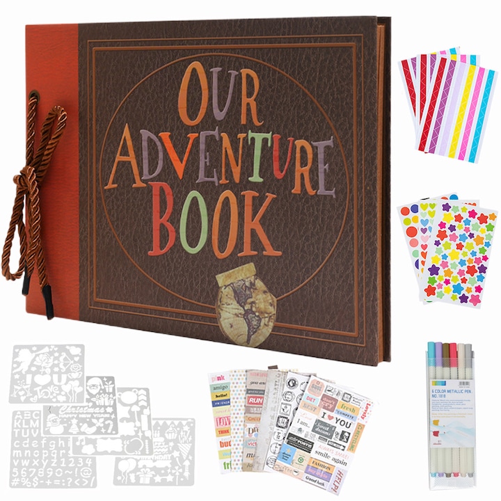 Комплект албум за снимки Our Adventure Book, Yingyun®, DIY Крафт Фотоалбум 60 страници, съдържа метален химикал в шест цвята, 26 x 18 см, многоцветен