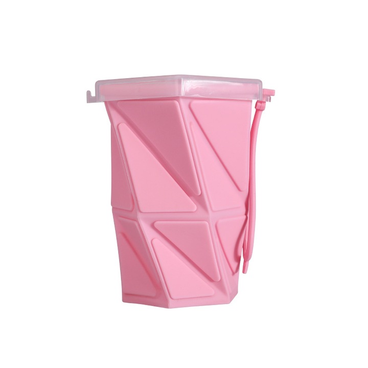 Сгъваема чаша HSD-Tech от хранителен силикон, 260 мл, с капак и силиконова връзка, преносима за пътуване, къмпинг и спортни дейности, устойчива на 230°C, розов цвят
