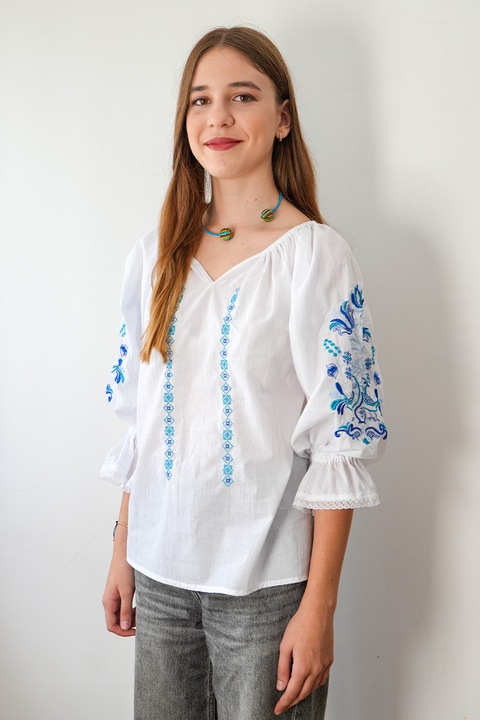 Bluza Ii Breaza, model Ileana, brodata, alb, Alb