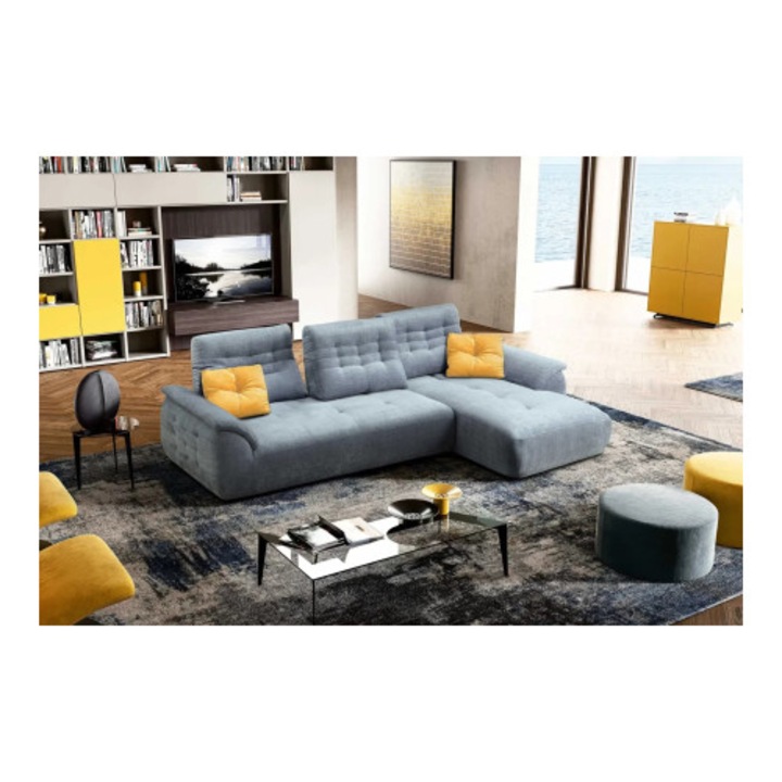 Coltar 3-locuri FELIX, stofa albastru deschis, sezlong dreapta, 304x168cm