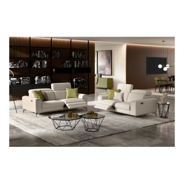 Set canapele BALTIC, 3-locuri cu 2-reclinere electrice 208 cm și 2-locuri cu 2-reclinere electrice 170 cm, tetiere reglabile, bej deschis