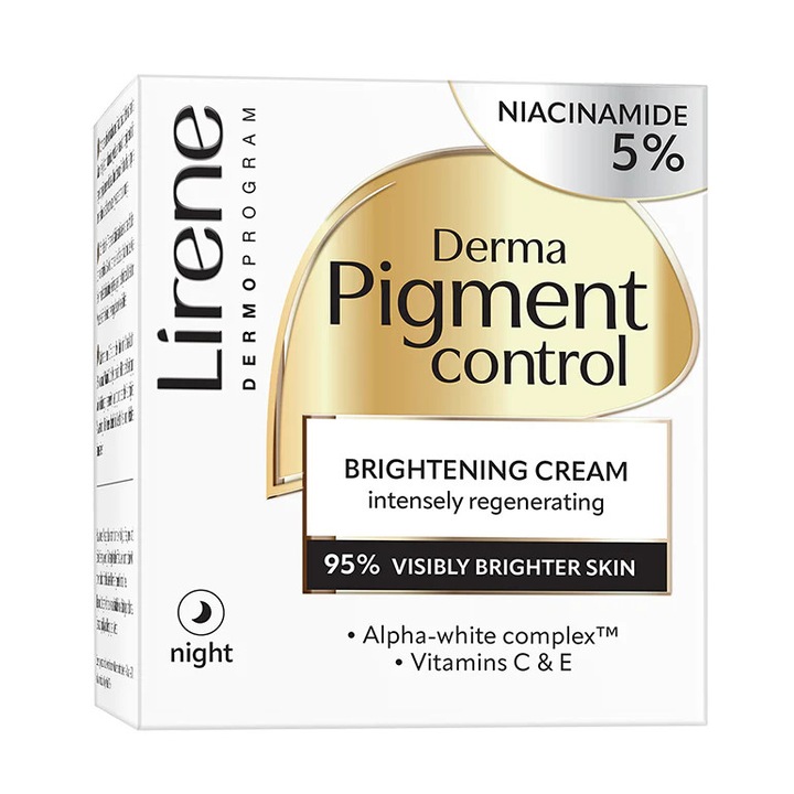Crema de noapte Lirene Derma Pigment Control, iluminatoare, regenerare intensă, 50ml