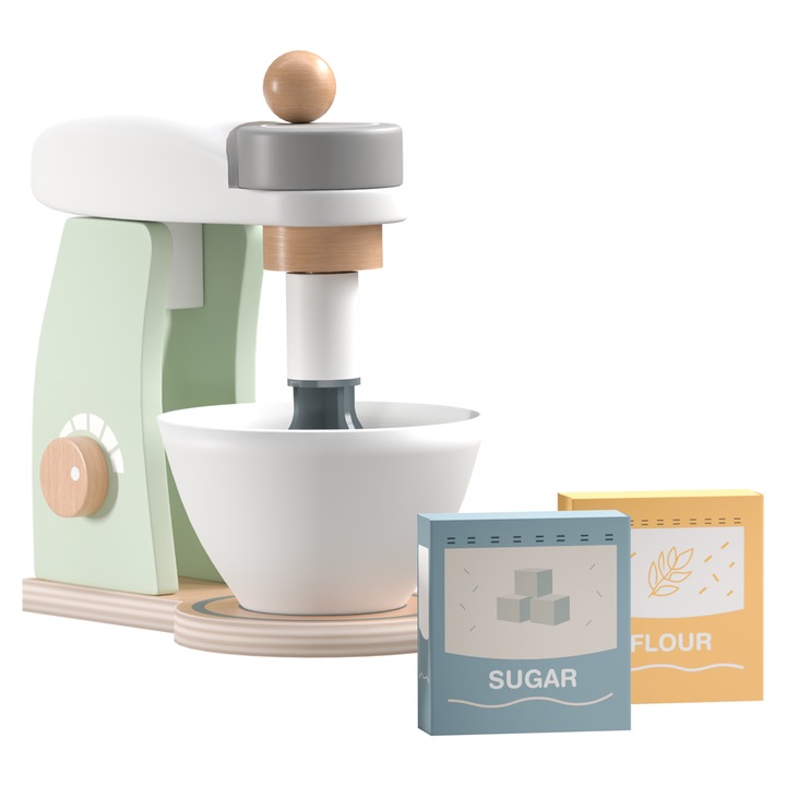 Set Mixer de Bucatarie din Lemn, Wood’n Buddy, Jucarie Montessori Educativa pentru Copii, Stimuleaza Motricitatea si Creativitatea