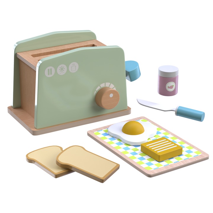 Set Prajitor de Paine din Lemn, Wood’n Buddy, Jucarie Montessori Educativa pentru Copii, Stimuleaza Motricitatea si Imaginatia