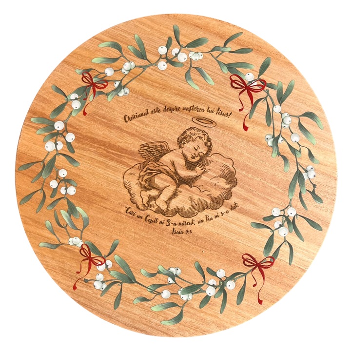 Karácsonyi fa alátét, tömör és tartós anyag, a minta kellemes szezonális hangulatot kölcsönöz, átmérője 38 cm, 80% MDF, 20% paulownia