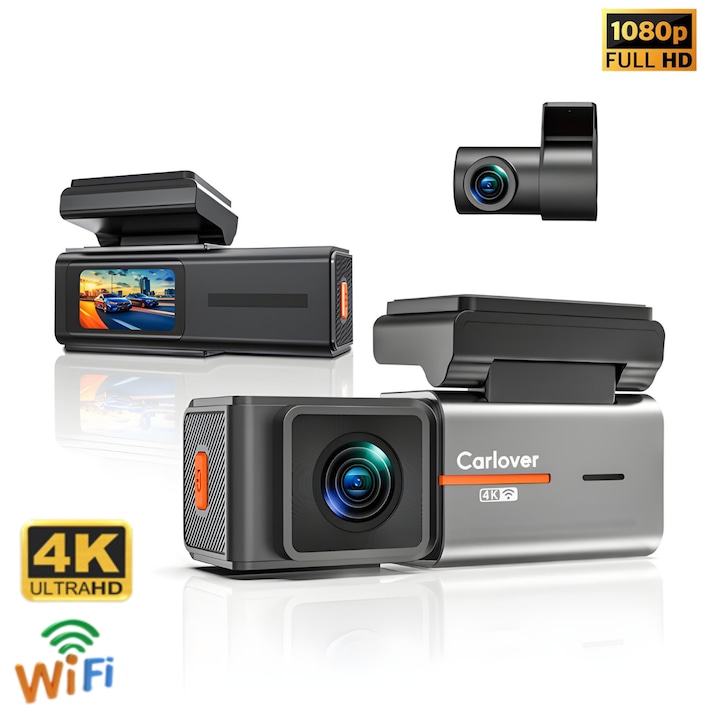 Camera Auto DVR, Camera de Bord Virelio® S2, Dual Lens 4K 2160P, unghi 170°, Viziune nocturna, G-Sensor, WIFI, Inregistrare in bucla, Suport TF 128GB, Ecran 1, 47 inch,, Camera marsarier Full HD 1080p supercondensator, rezistent la apa