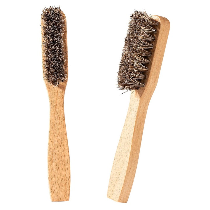 Perie din Lemn pentru Curatarea Incaltamintei, ShoeCare Natural Line, Peri Rezistenti, Maner Ergonomic, Ideala pentru Piele, Textil si Piele Intoarsa, Design Clasic, Durabil, Curata Eficient fara a Agresa Suprafata, Maro