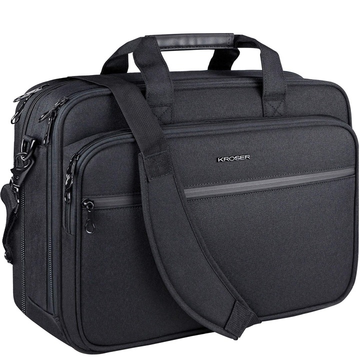 Servietă laptop KROSER 18", impermeabilă, extensibilă, neagră
