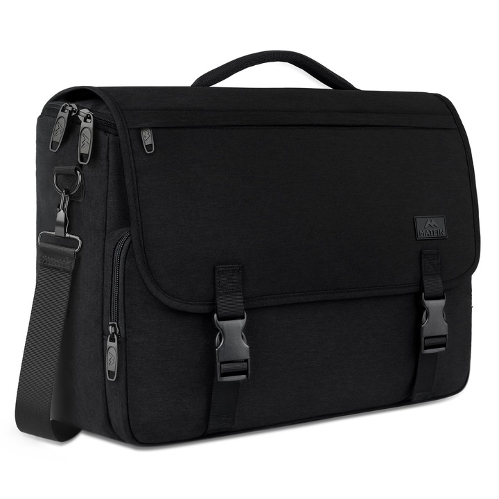 Servietă geantă pentru laptop Matein, impermeabilă, neagră, 15.6 inch