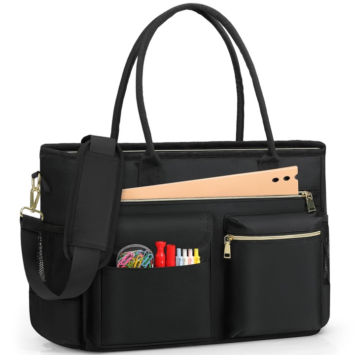 Geantă laptop Rainsmore, 15, 6 inch, mare, cu buzunar izolat, neagră