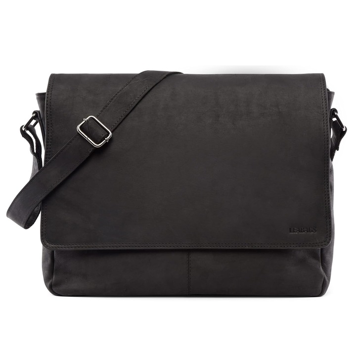 Geantă de laptop din piele, LeaBags, negru, 15 inch