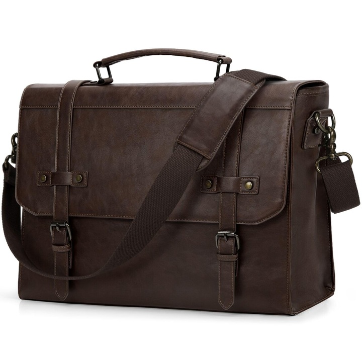 Servietă Rainsmore pentru bărbați, impermeabilă, vintage, cafeniu, 17.3 inch