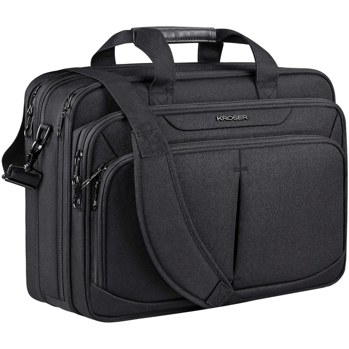 Geantă laptop KROSER, 18 inch, impermeabilă, extensibilă, negru
