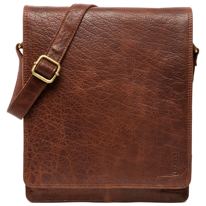 Servietă din piele, LeaBags, pentru laptop 13 inch, vintage, cu curea de umăr