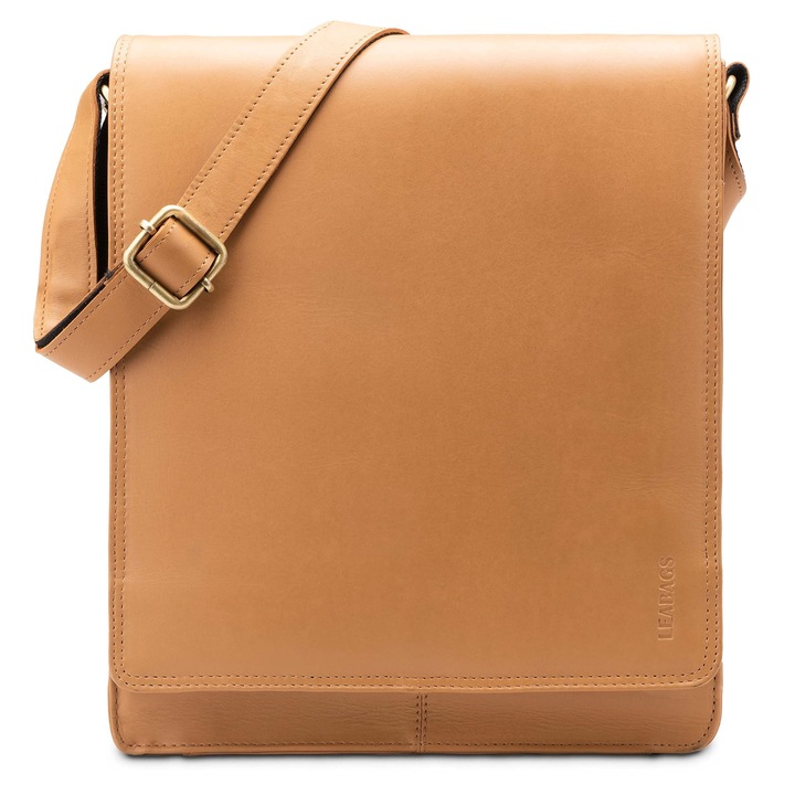 Servieta din piele LeaBags, pentru laptop 13 inch, aspect vintage, culoare maro