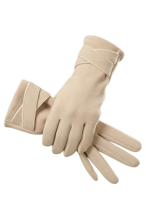 Manusi dama, model minimalist, detalii de contrast, tematica winter day, marime universala, bej, EFAYN