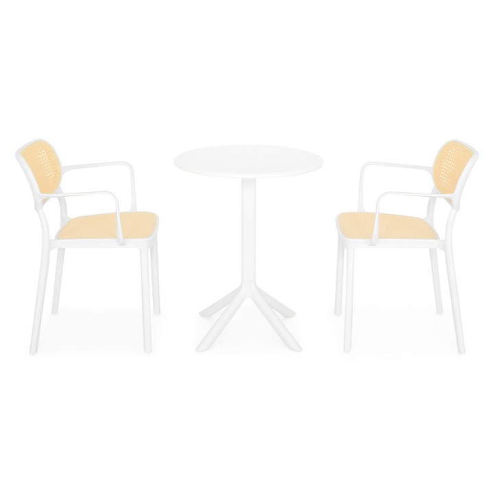 Set mobilier gradina/terasa 2 scaune si masa, Maison Mex CIRCLE/ALIVIO, alb