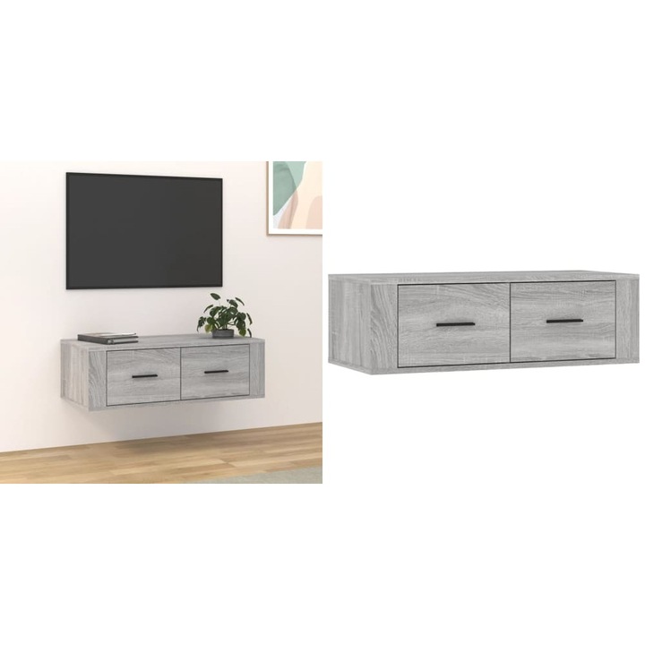 Dulap TV suspendat, gri sonoma, 80x36x25 cm, lemn prelucrat