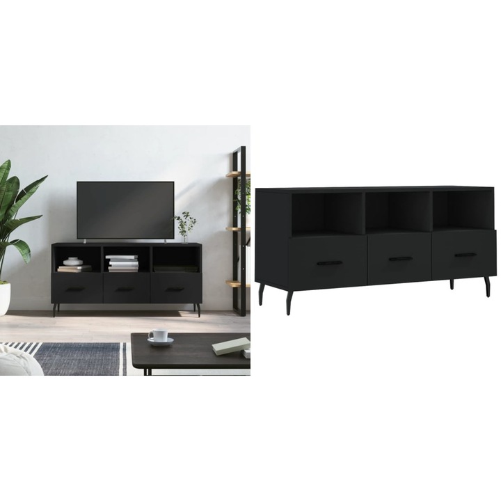 Dulap TV, negru, 102x36x50 cm, lemn prelucrat