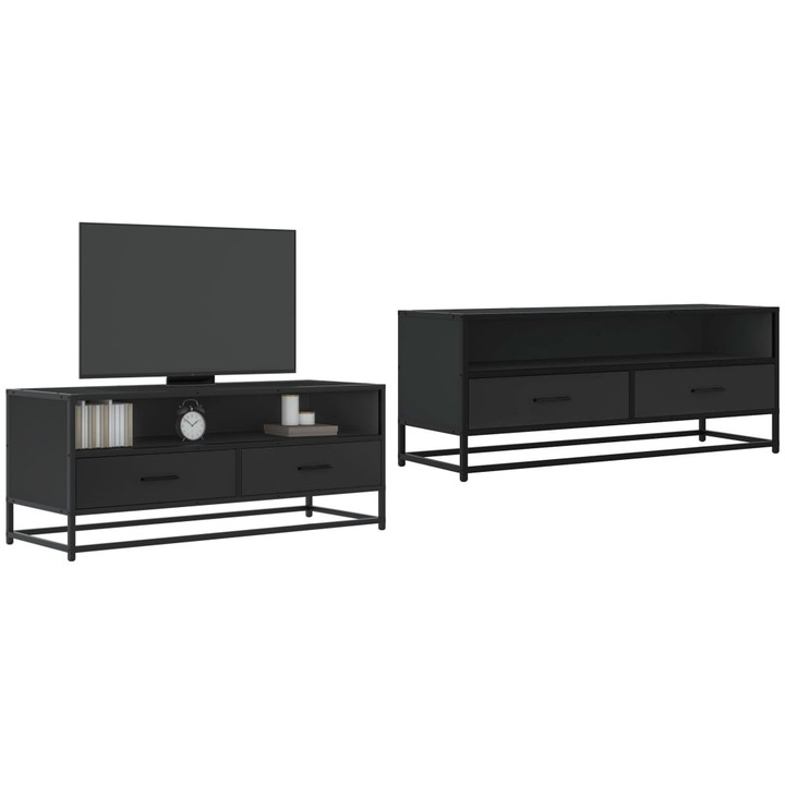 Dulap TV, negru, 100x34, 5x40 cm, lemn prelucrat si metal