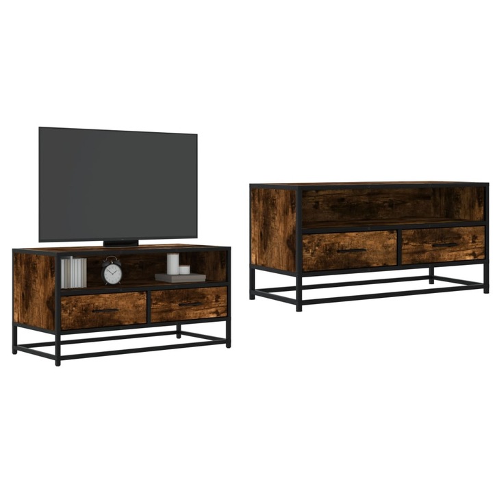 Dulap TV stejar fumuriu, 80x34, 5x40 cm, lemn prelucrat si metal