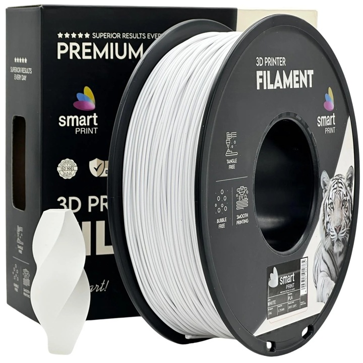 Filament pentru imprimante 3D, PLA, Smart Print, Alb, 1.75 mm, 1 kg