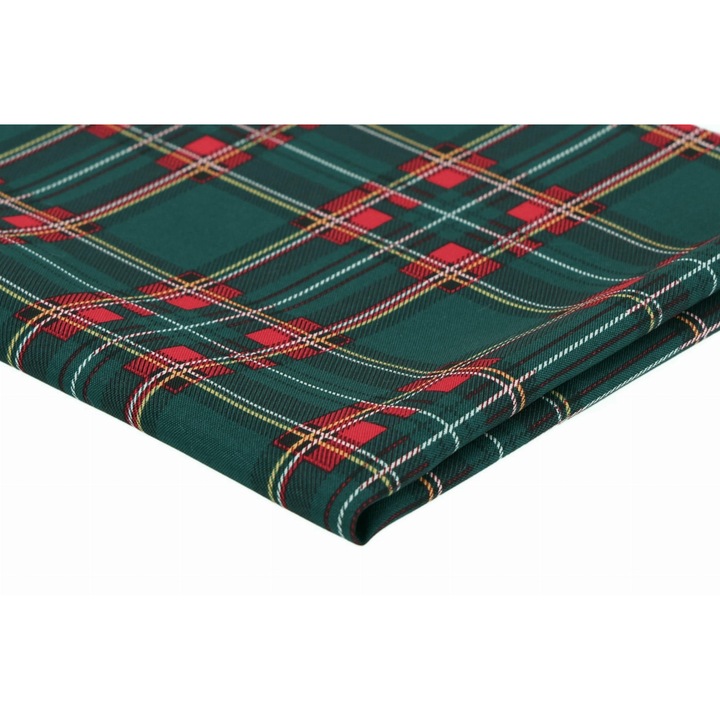Материал текстил Стреч Панама, Кариран десен, цвят Зелен/Червен, 100% Полиестер, Размери 50см x 150см